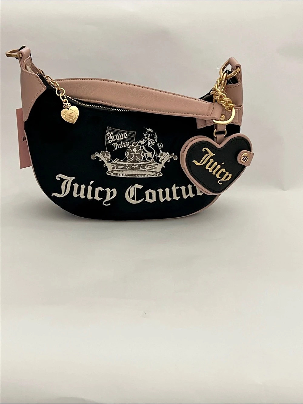 Juicy Couture Juicy Crown Velour Shoulder Bag Black & Pink NWT